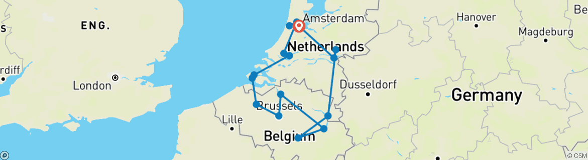 Image of a map showing the route of the tour