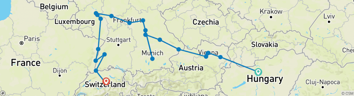 Image of a map showing the route of the tour