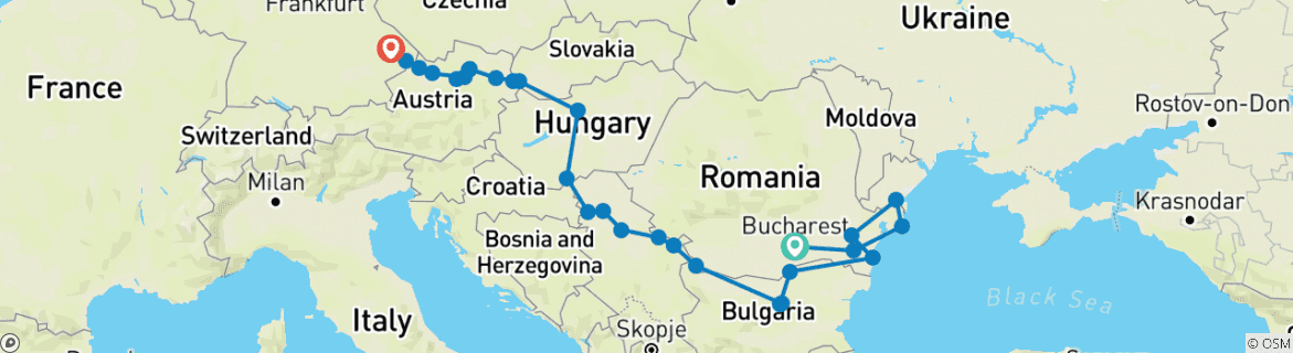 Image of a map showing the route of the tour