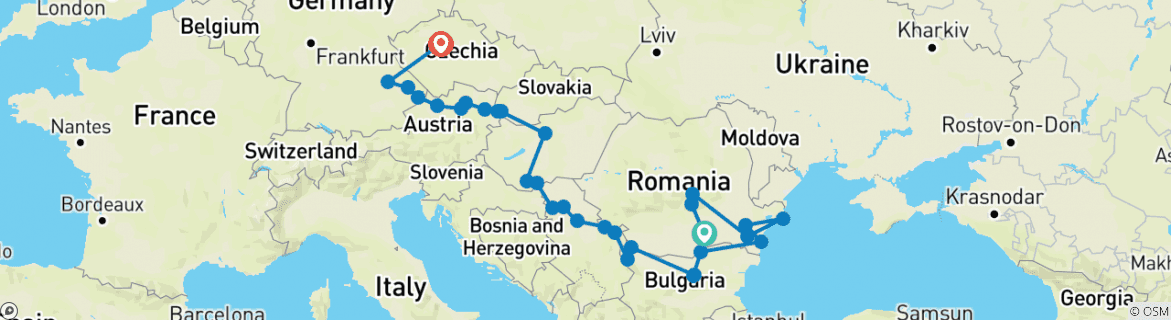 Image of a map showing the route of the tour
