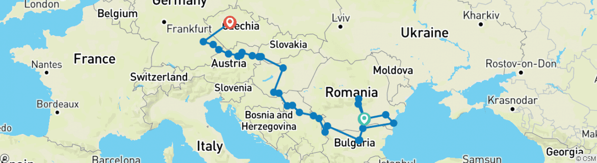 Image of a map showing the route of the tour