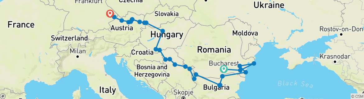 Image of a map showing the route of the tour