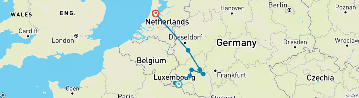 Image of a map showing the route of the tour
