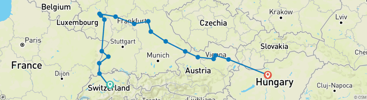Image of a map showing the route of the tour