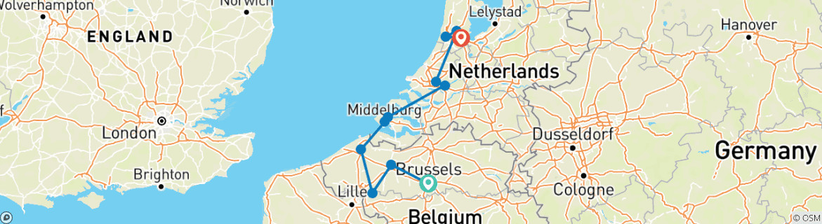 Image of a map showing the route of the tour