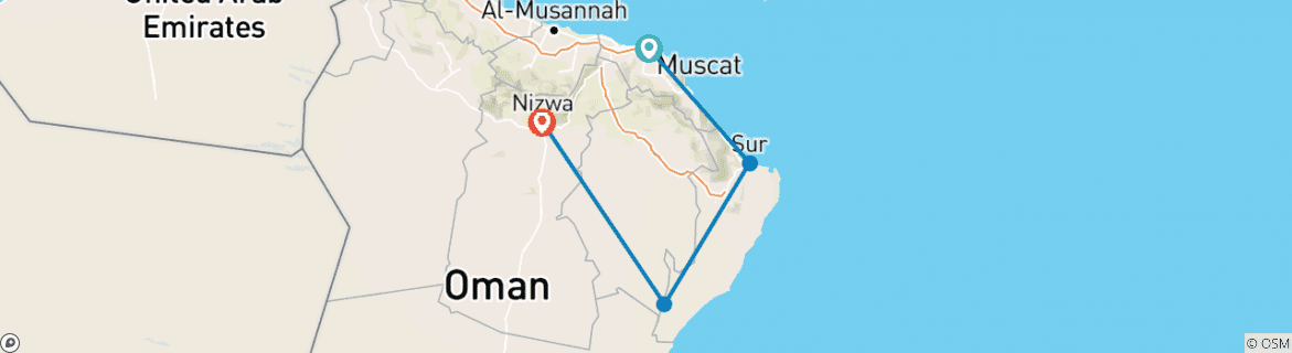 Image of a map showing the route of the tour