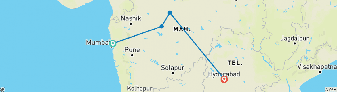Image of a map showing the route of the tour