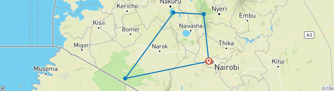 Image of a map showing the route of the tour