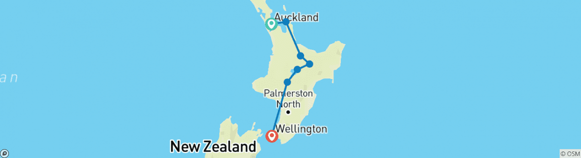 Image of a map showing the route of the tour