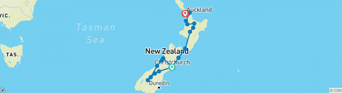 Image of a map showing the route of the tour