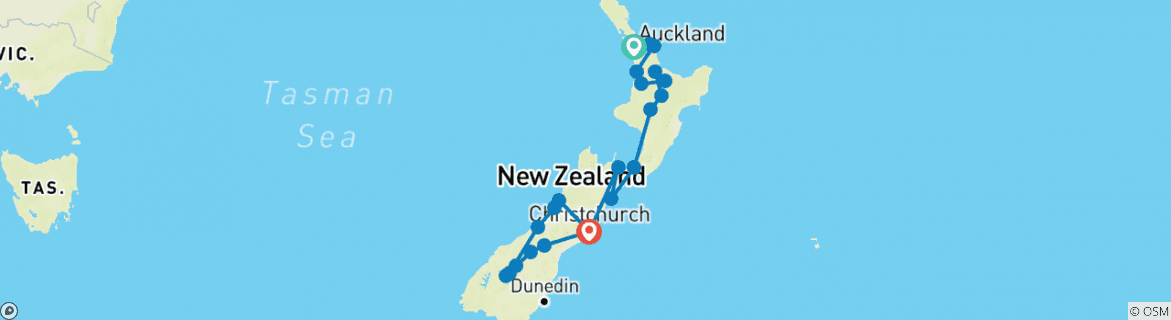 Image of a map showing the route of the tour