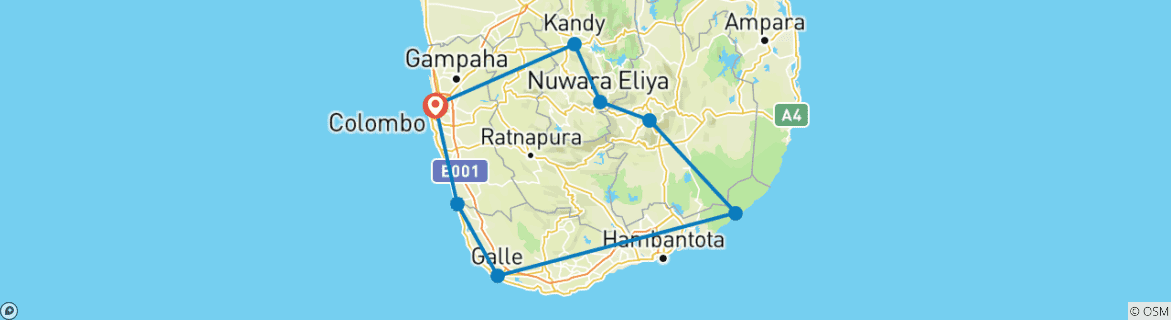 Foto van een kaart met de route van de rondreis