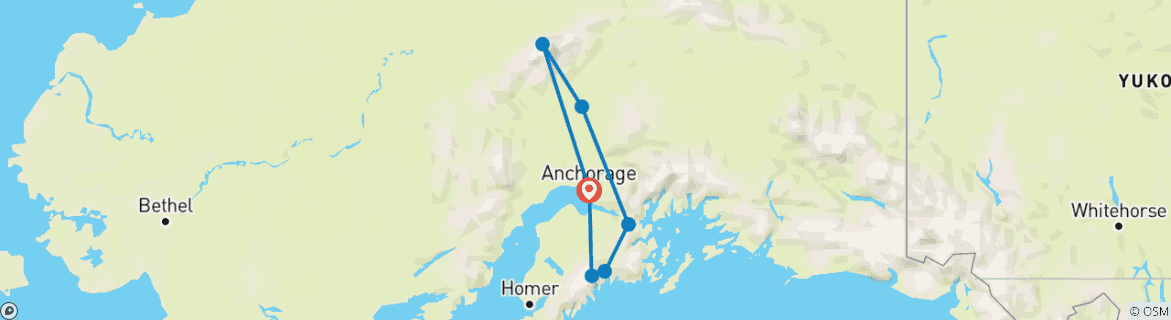 Image of a map showing the route of the tour