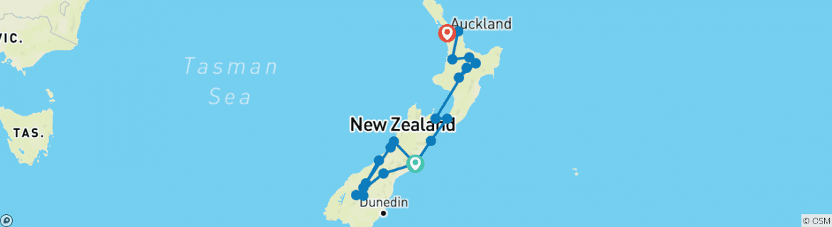 Image of a map showing the route of the tour