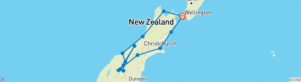 Image of a map showing the route of the tour