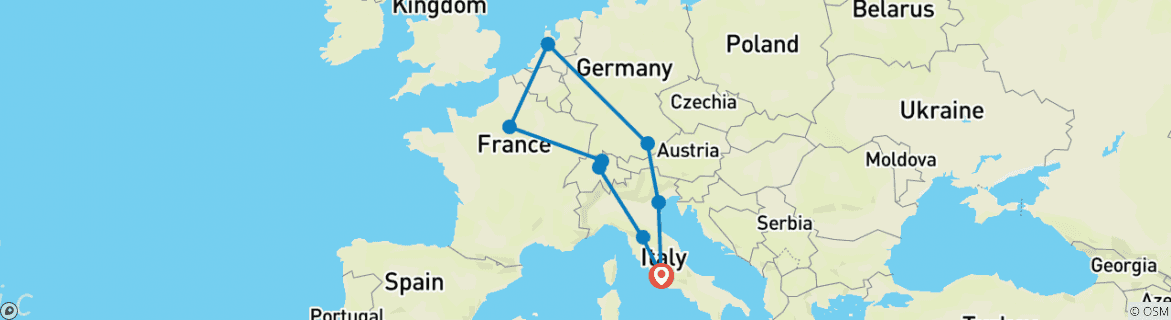 Image of a map showing the route of the tour
