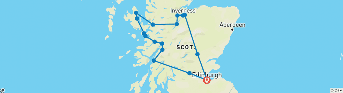 Image of a map showing the route of the tour