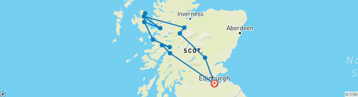 Image of a map showing the route of the tour