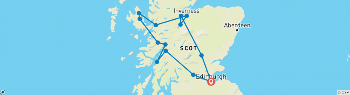 Image of a map showing the route of the tour