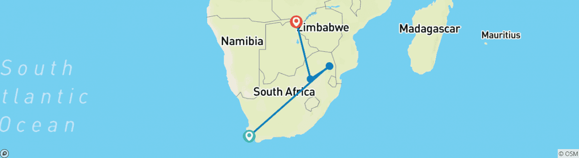 Image of a map showing the route of the tour