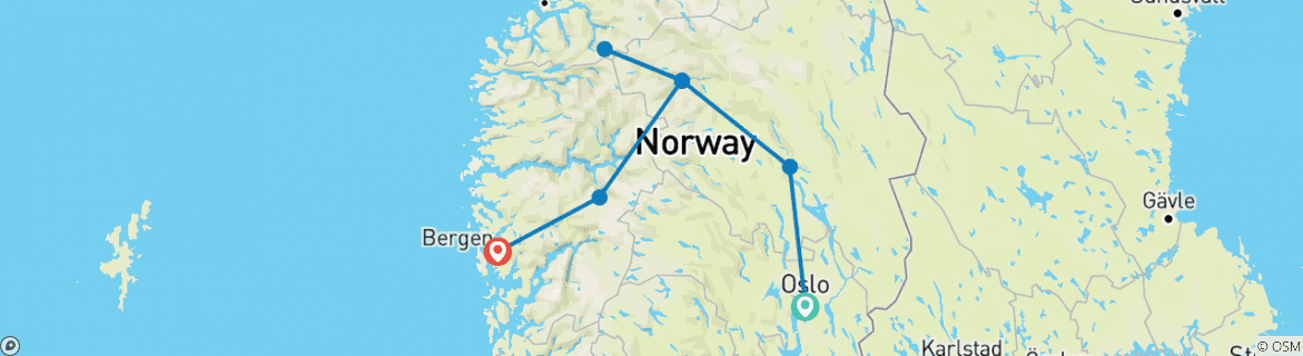 Image of a map showing the route of the tour