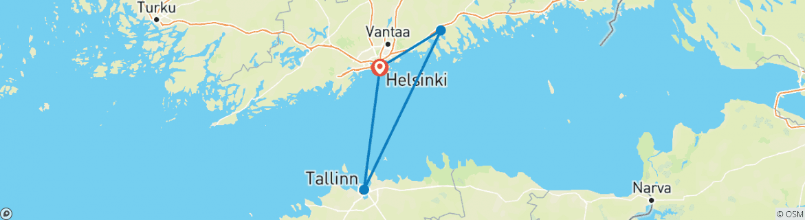 Image of a map showing the route of the tour
