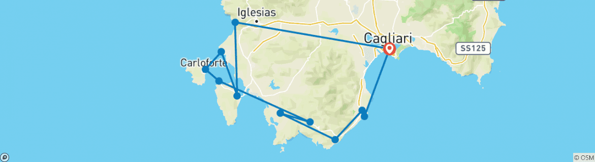 Image of a map showing the route of the tour