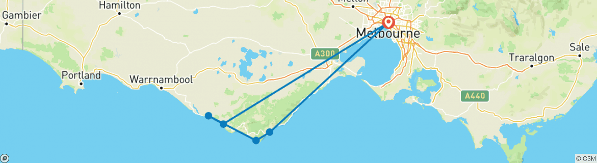 Image of a map showing the route of the tour