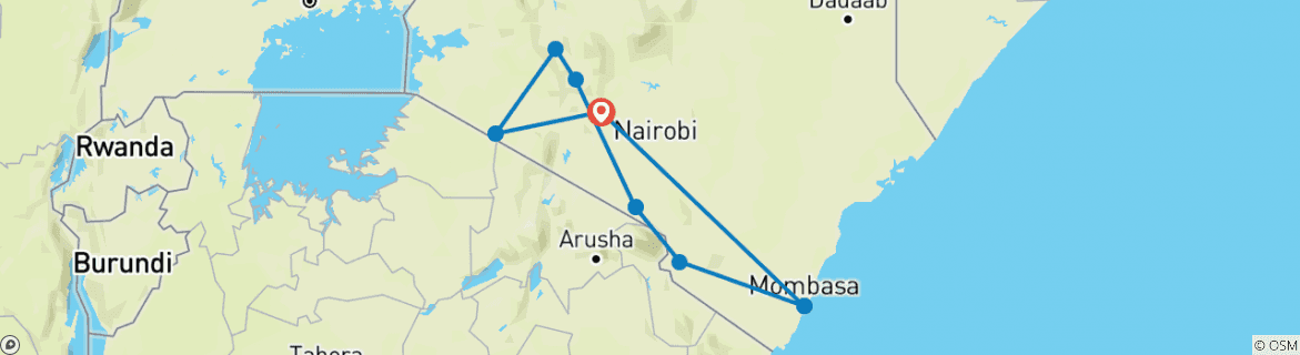Image of a map showing the route of the tour