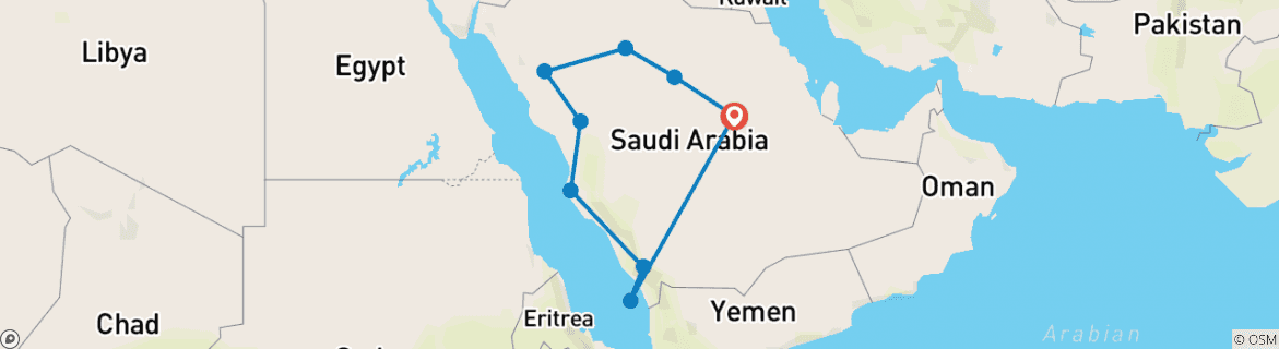 Image of a map showing the route of the tour