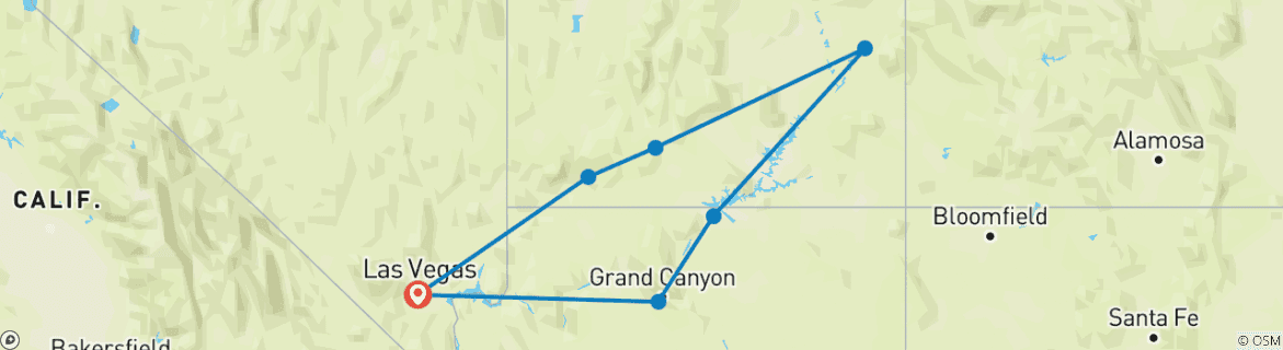 Image of a map showing the route of the tour