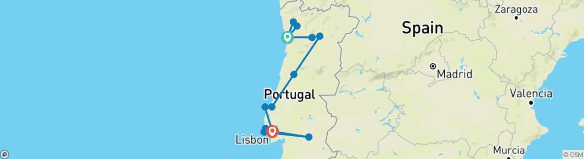 Image of a map showing the route of the tour