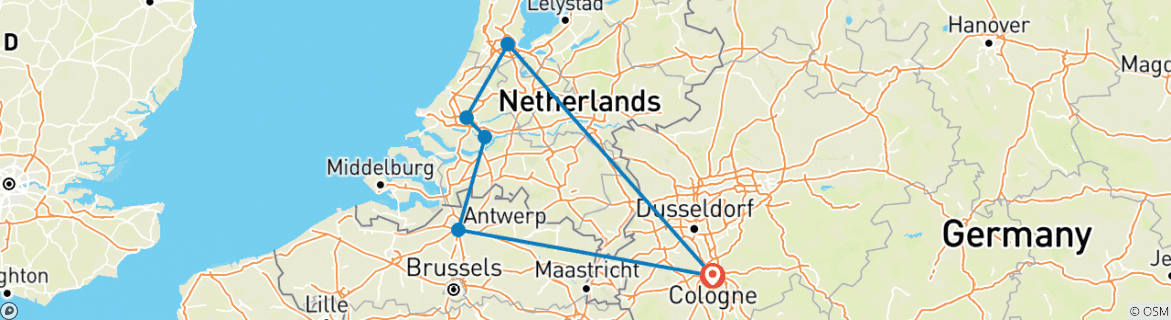 Image of a map showing the route of the tour