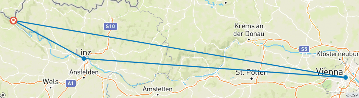 Image of a map showing the route of the tour