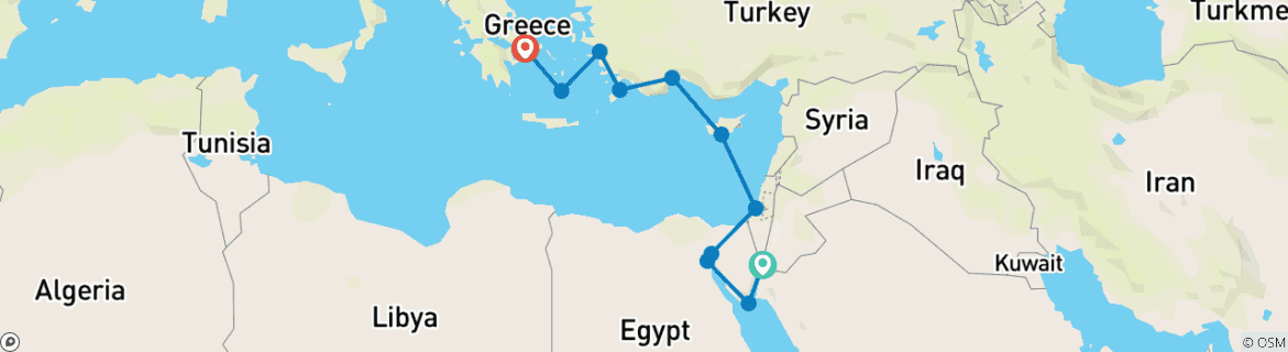 Image of a map showing the route of the tour