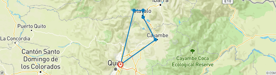 Image of a map showing the route of the tour