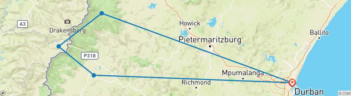 Image of a map showing the route of the tour