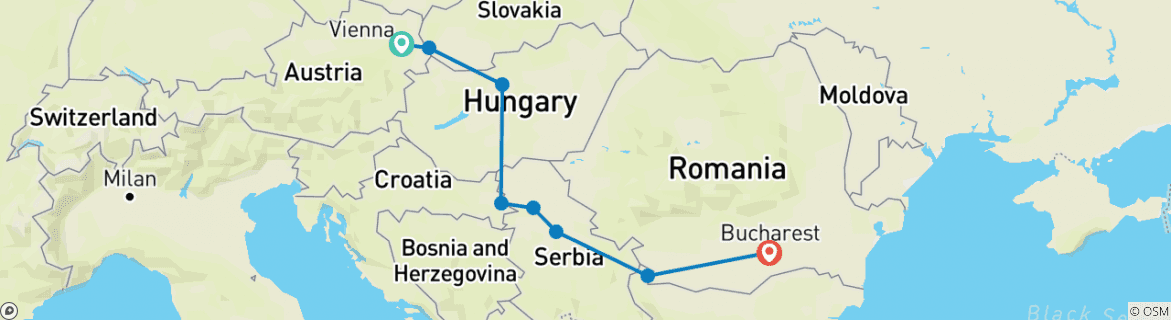 Image of a map showing the route of the tour