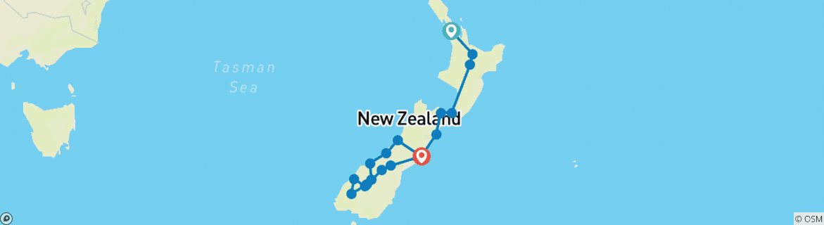 Image of a map showing the route of the tour