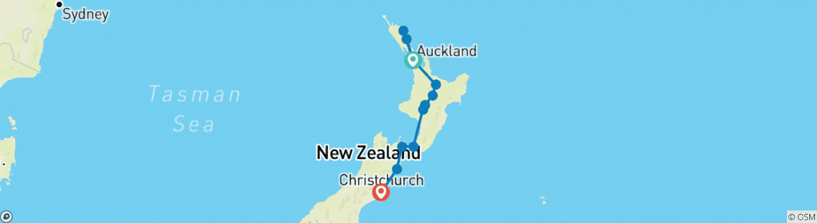Image of a map showing the route of the tour