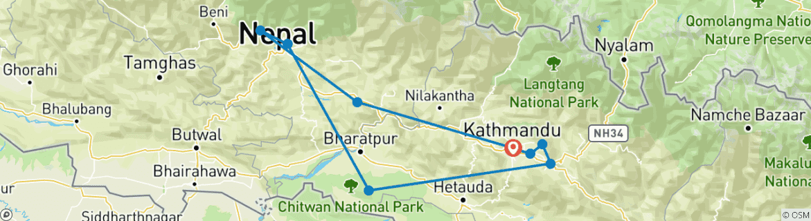 Image d'une carte montrant l'itinéraire du circuit