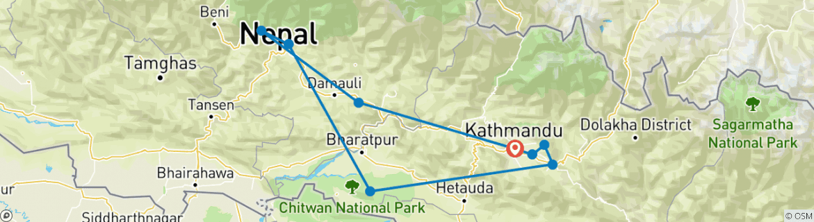 Image of a map showing the route of the tour
