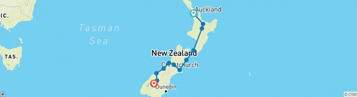 Image of a map showing the route of the tour