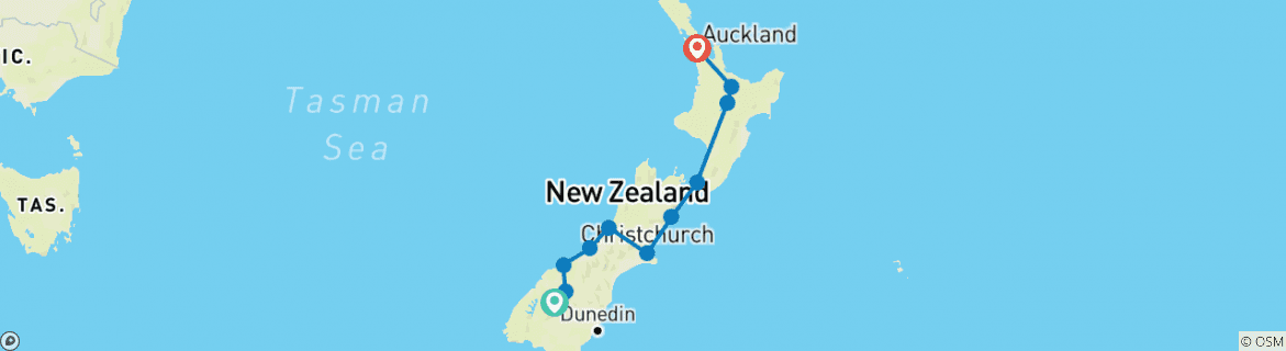 Image of a map showing the route of the tour
