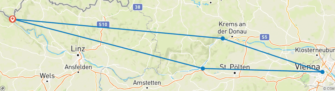 Image of a map showing the route of the tour