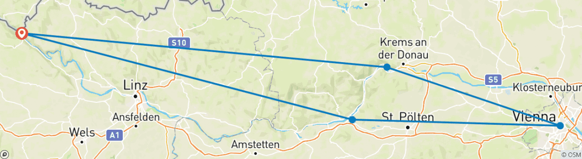 Image of a map showing the route of the tour