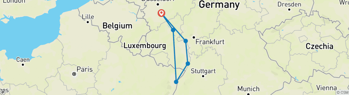 Image of a map showing the route of the tour