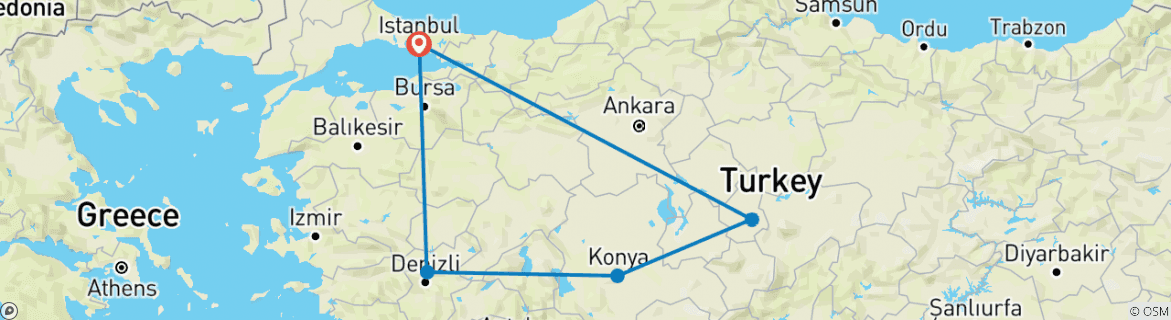 Image of a map showing the route of the tour