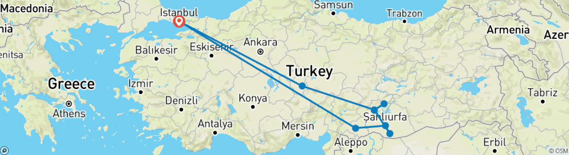 Image of a map showing the route of the tour