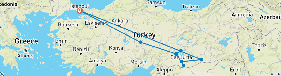 Image of a map showing the route of the tour